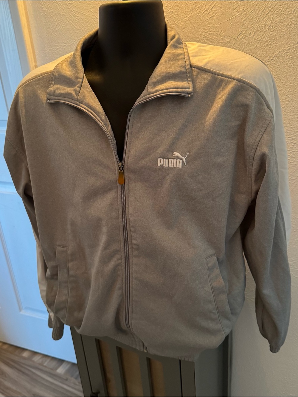 Puma Grey and White Zip-Front Track Jacket